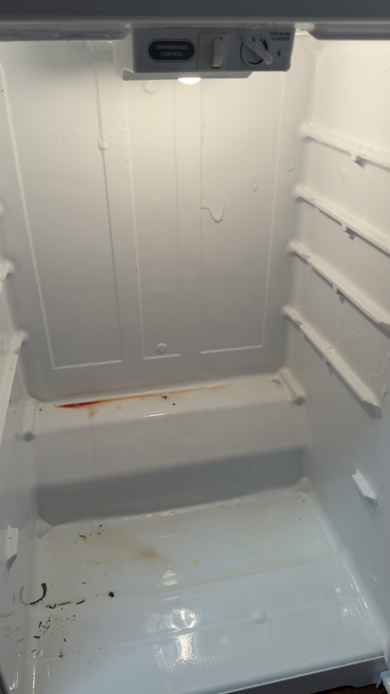 Refrigerator interior before professional cleaning
